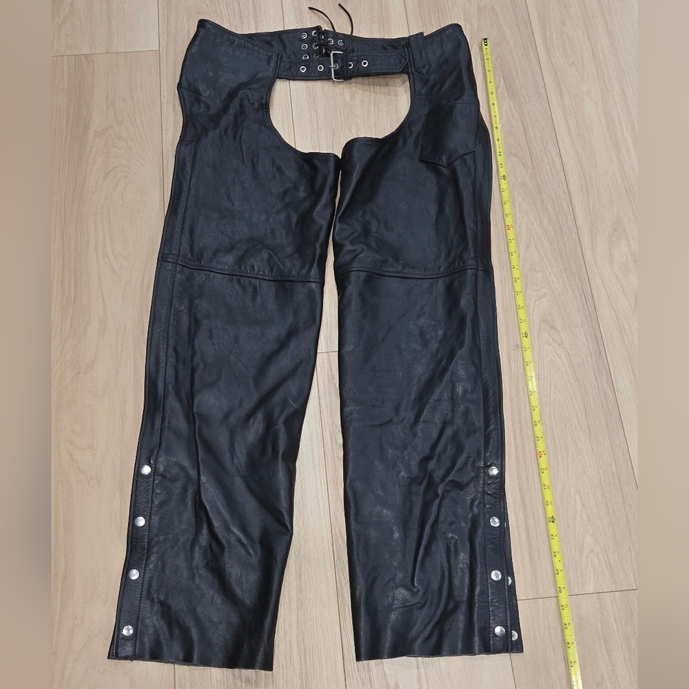 Xelement Black Leather Motorcycle Chaps Sz 38